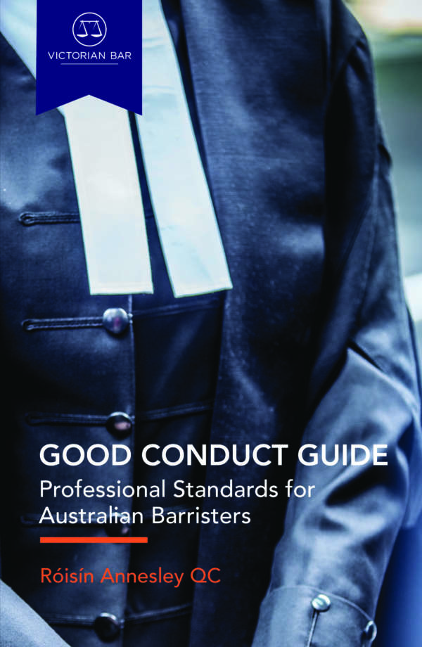 Book cover for Good Conduct Guide by Roisin Annesley. It shows a closeup of a person in Australian barristers' robes.