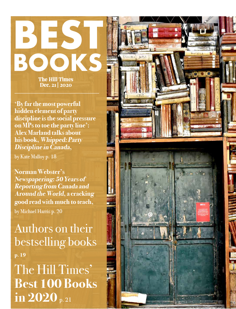 Graphic for the Hills Times' best 100 books of 2020, featuring antique books in a rustic store room.
