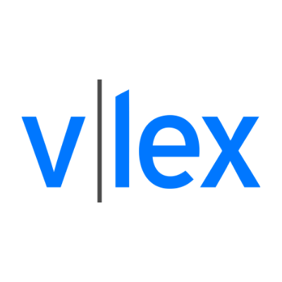 Logo for vLex, with lowercase letters in blue in a sans serif font.